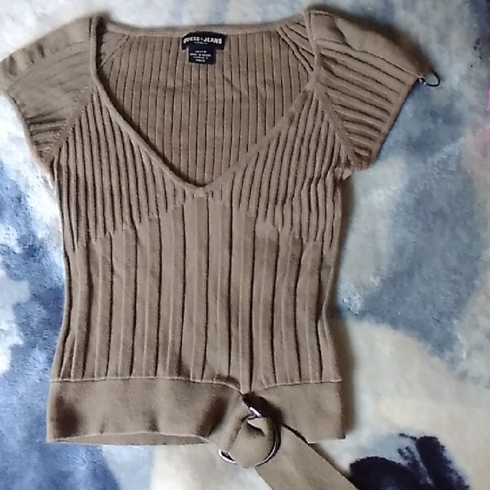 Guess Brown Ribbed Knit Top